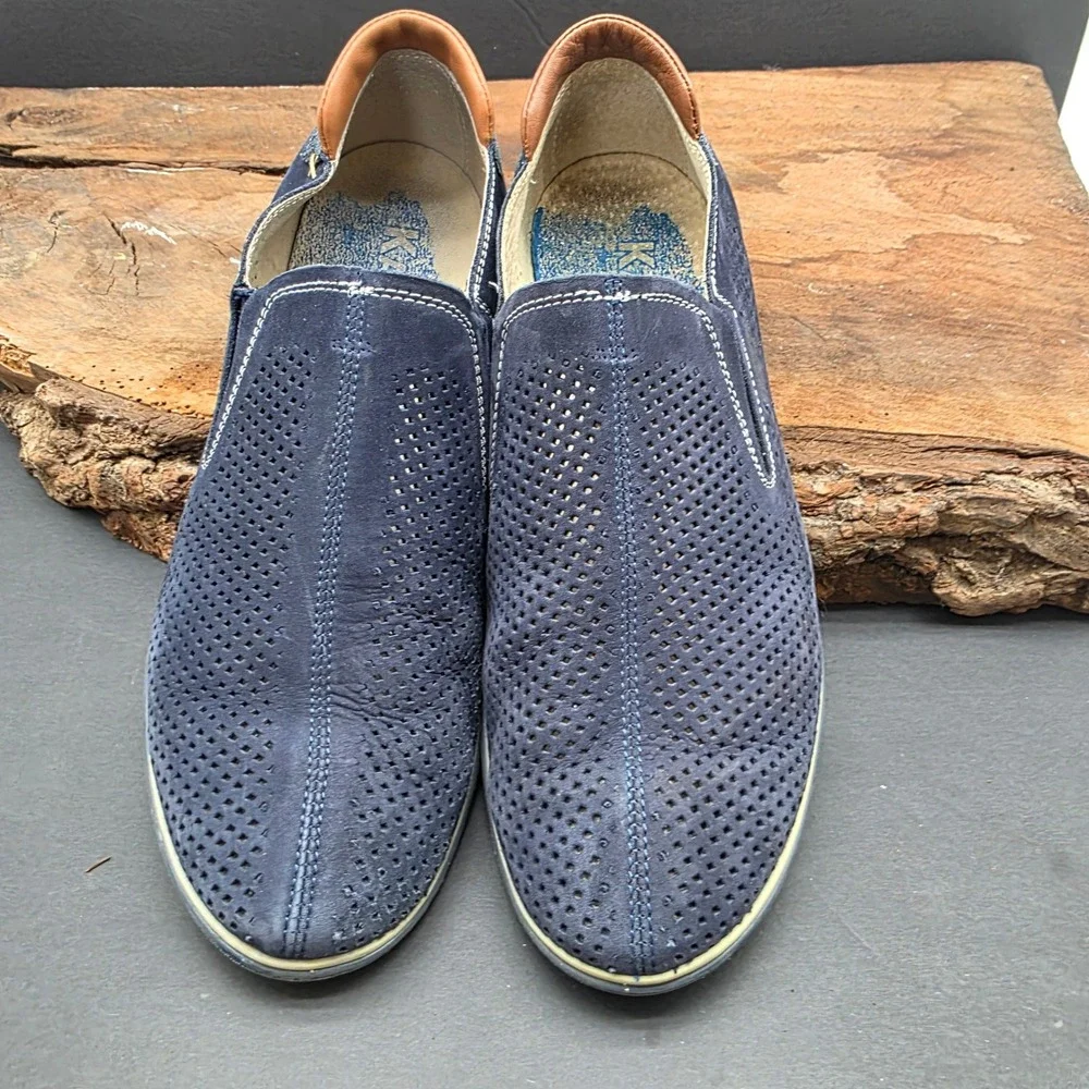 Hipster Slip On Loafers Mens 41 Navy Blue Perforated Suede Leather Shoes
